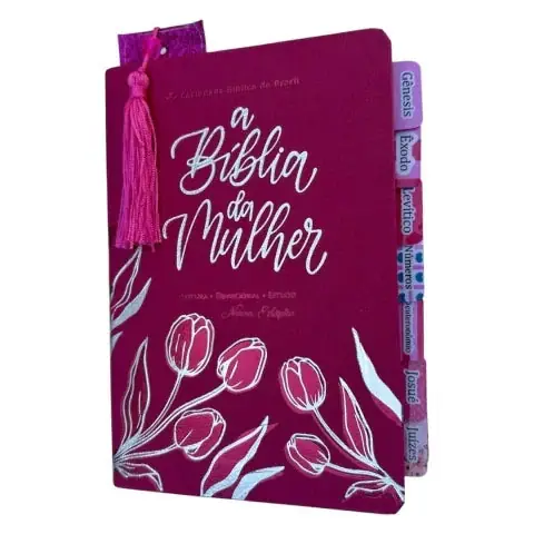 Foto do produto Biblia da Mulher de estudos Pink com abas adesivas coladas ARC + Marca páginas glitter