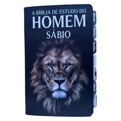 Foto do produto Bíblia de Estudos do Homem Sábio Leão Perfil com Abas adesivas