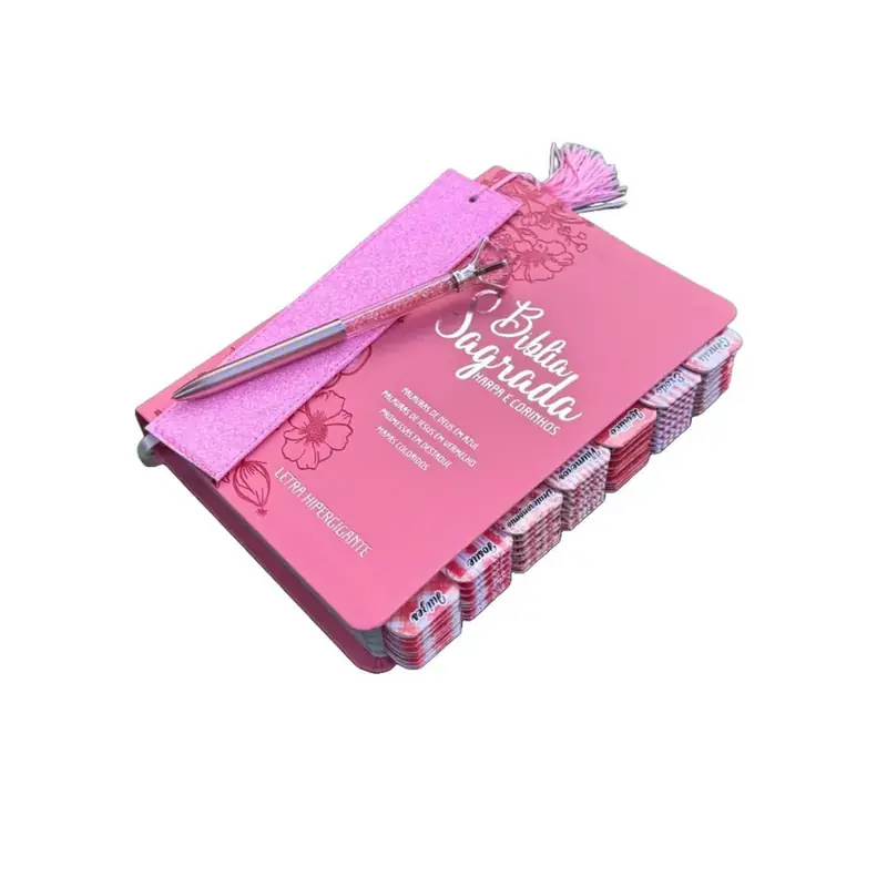 Foto do produto Bíblia Sagrada Rosa – Capa Luxo - Letra Hiper Gigante - Full Color com Abas Adesivas ARC - CPP