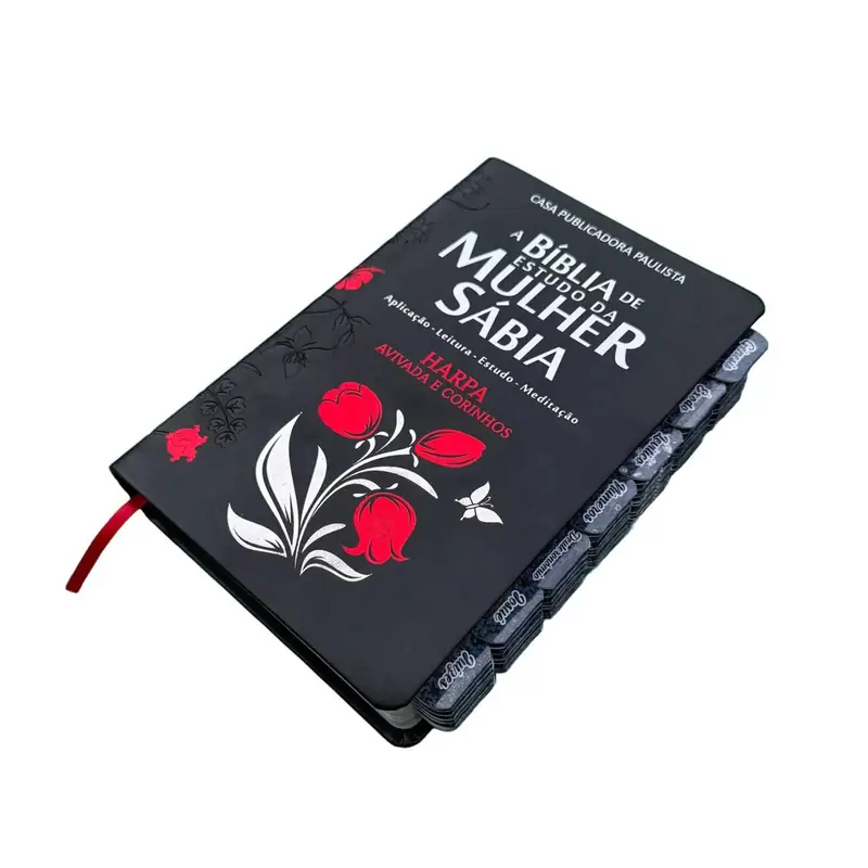 Foto do produto Bíblia de Estudo da Mulher Sábia Tulipa Preta Full Color Capa Luxo Com abas